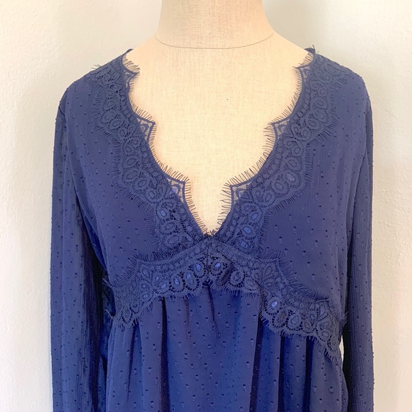 NWT Mason & Belle V Neck Long Sleeve Navy Blouse - Picture 2 of 11